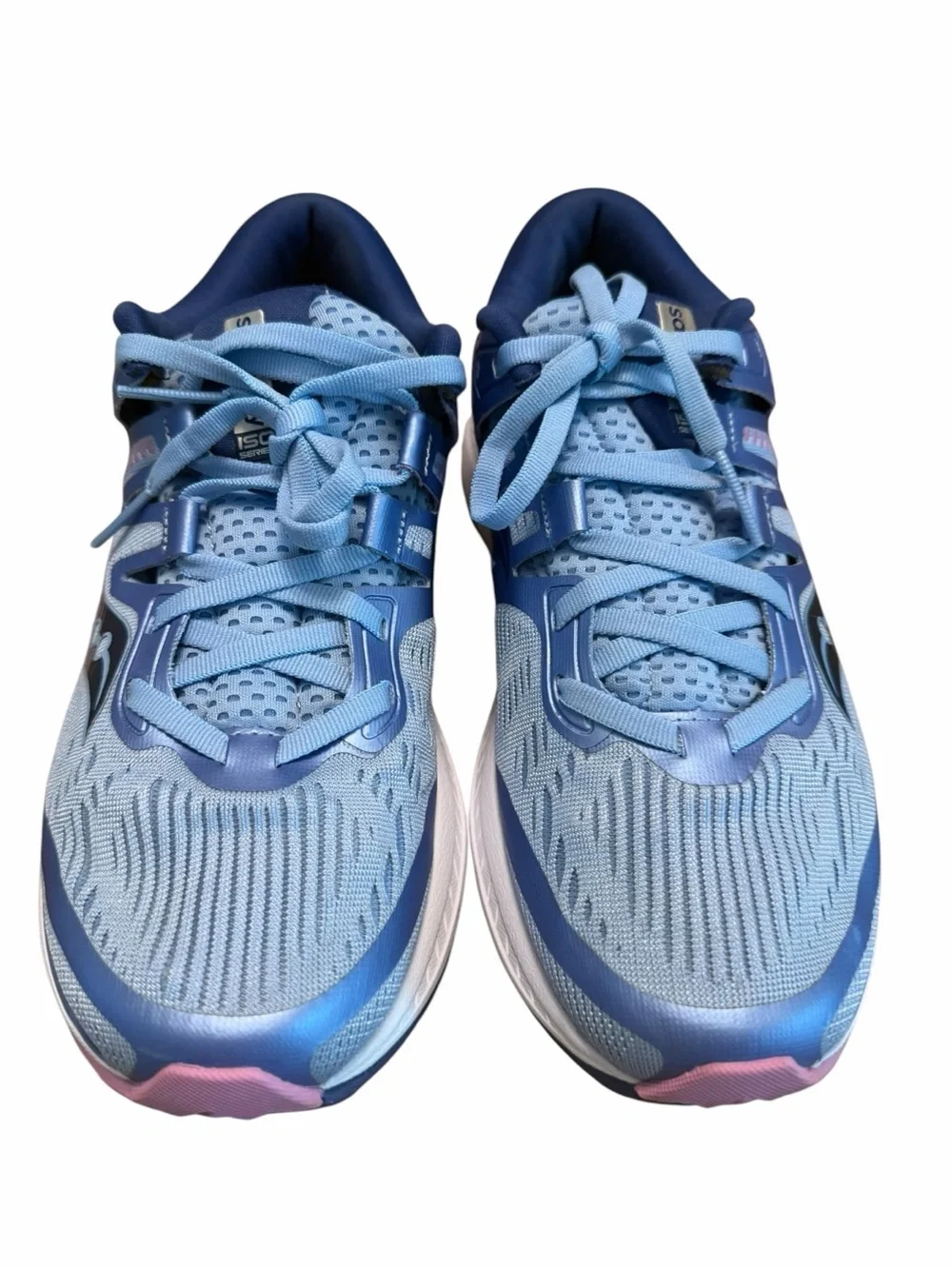 Cushioned Running Sneakers Women 9 Saucony Ride ISO Blue Pink EVERUN
